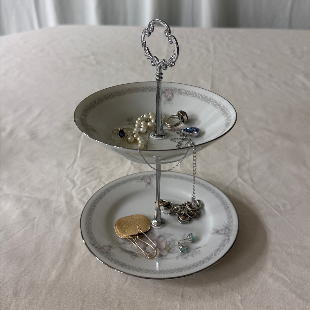 Noritake Silver and White Vanity Tray
